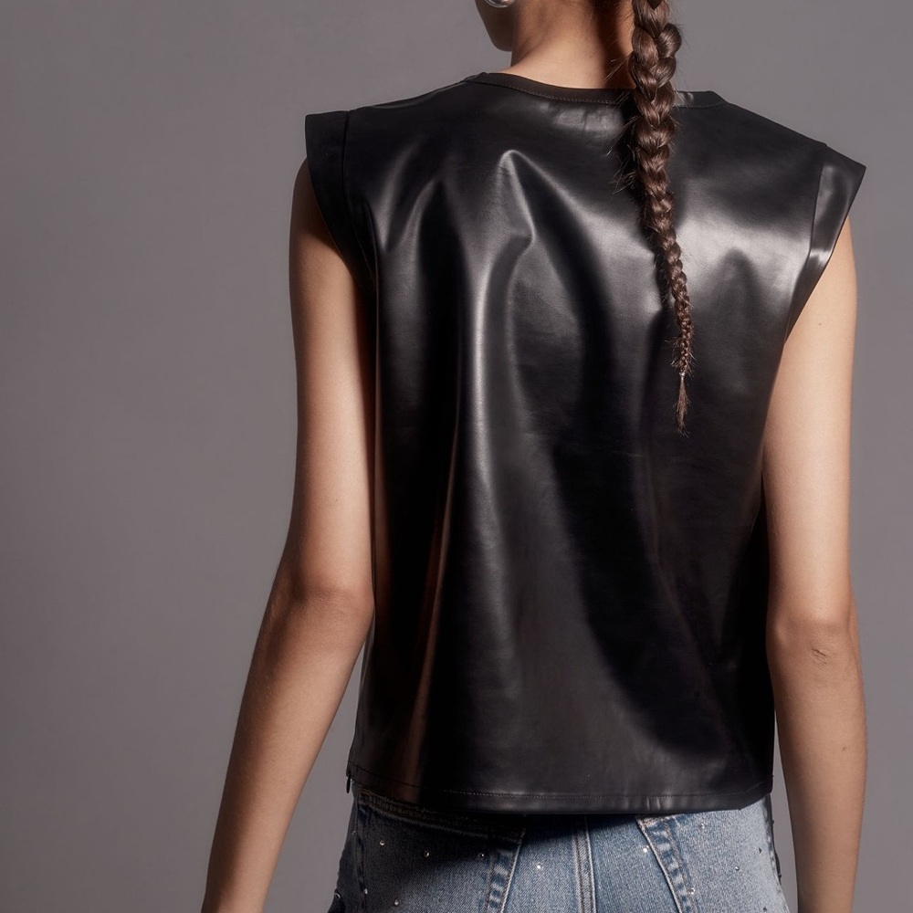 Anthropologie Porridge Faux Black Leather Top Small - Picture 3 of 6